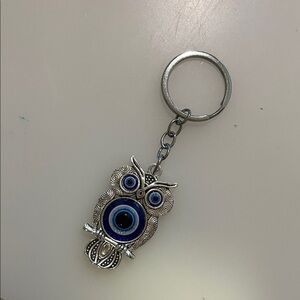 NEW Silver and Blue Turkish Eye Owl Keychain